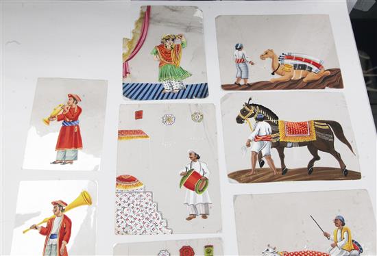An extensive collection of 19th century Indian gouache on mica pictures, largest 5 x 7in. approx., unframed